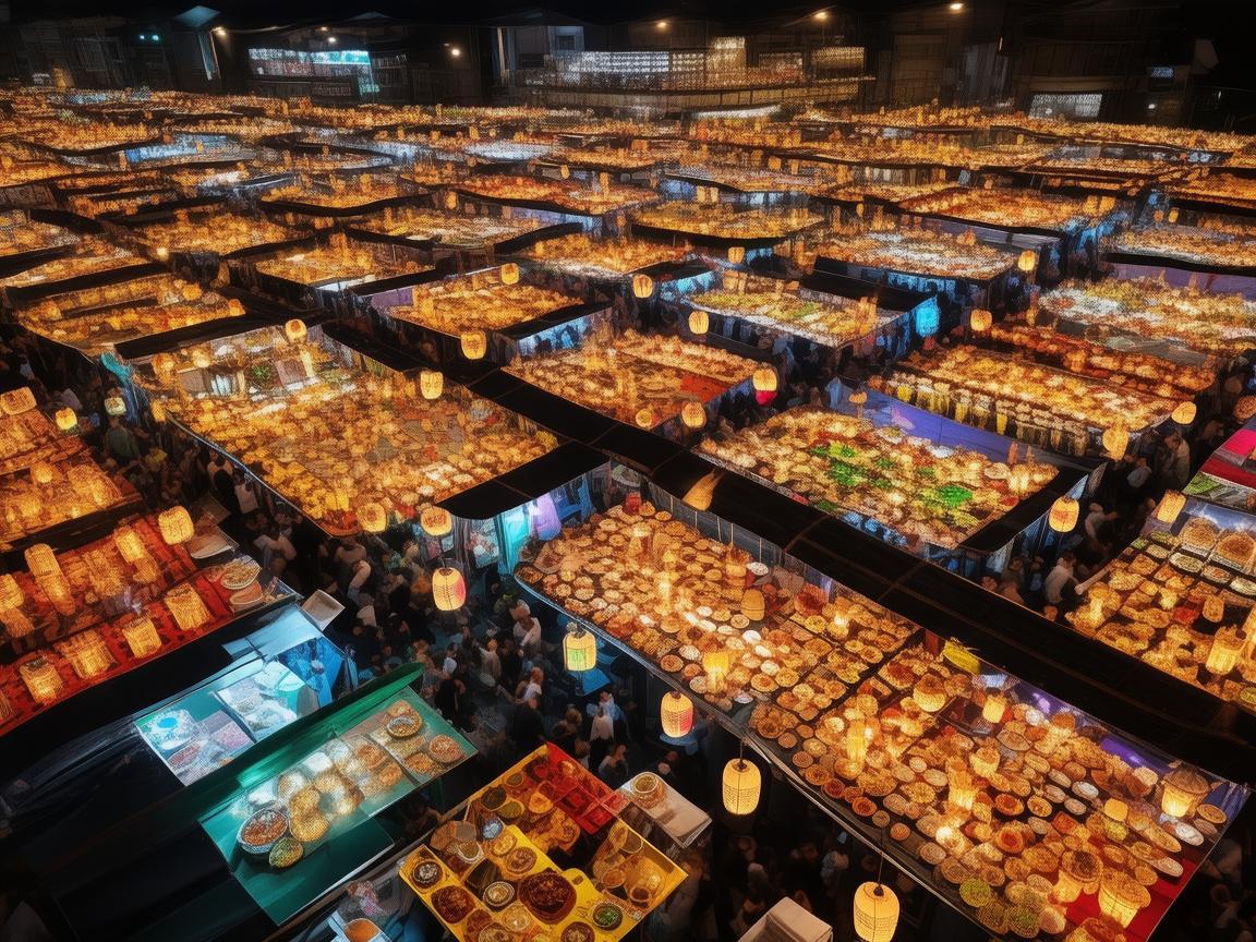 无人机视角下的夜市美食节