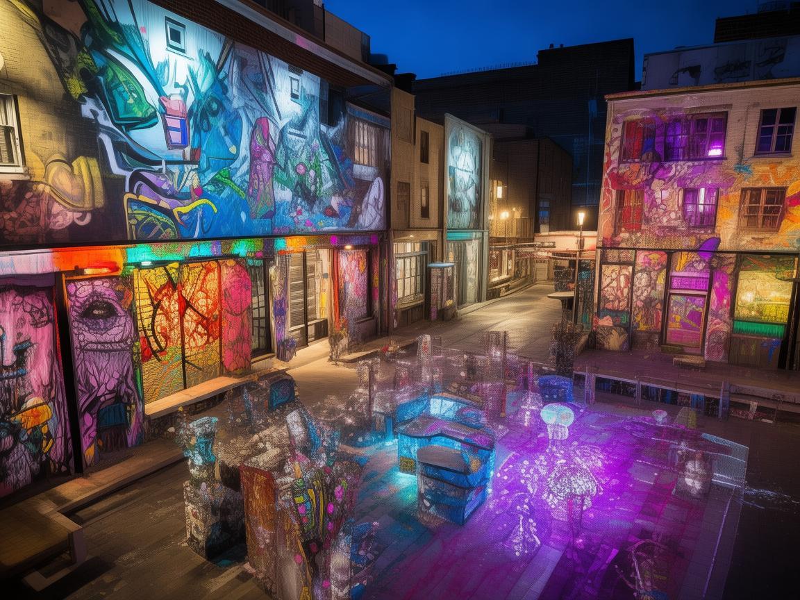 无人机摄像下的画廊街艺术装置