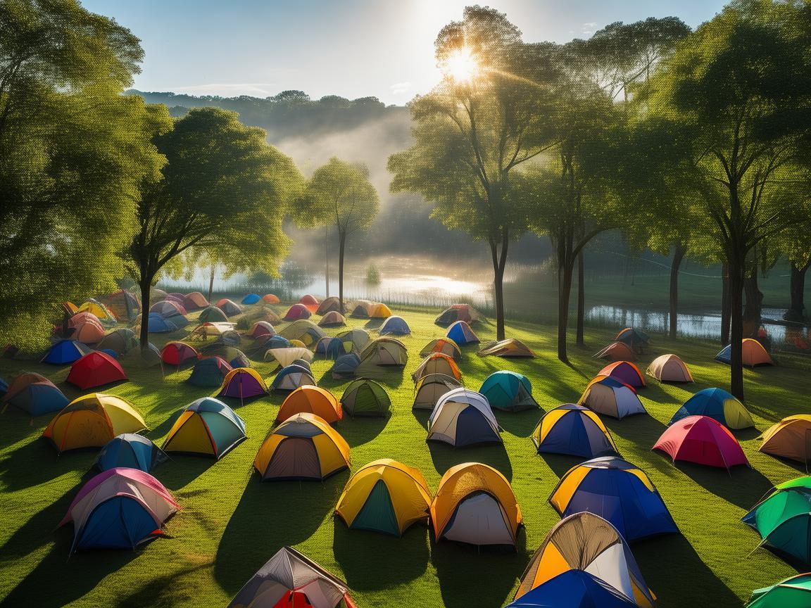 无人机视角下的露营地帐篷区