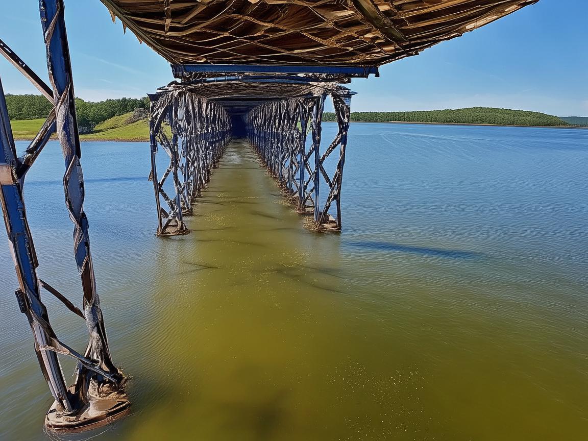 无人机视角下的浮桥桥头风光