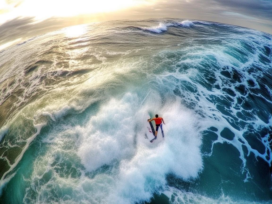 无人机视角下的冲浪板激情时刻